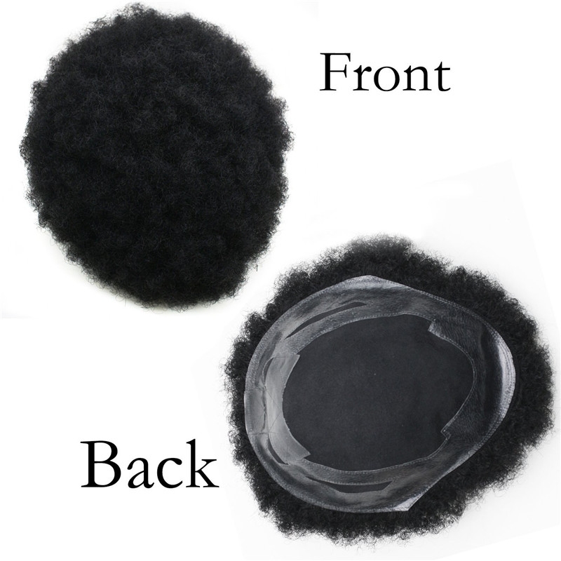 Human Hair Afro Curly Mens Toupee Hairpiece Wig Base with Hard PU Reforced Size 10x8 inch #1B Off Black - Image 4