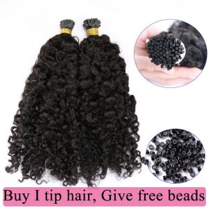 Mongolian Kinky Curly I Tip Microlinks Human Hair Extensions For Black Women Virgin Hair Bulk Hair Natural Black Pwigs - Image 2
