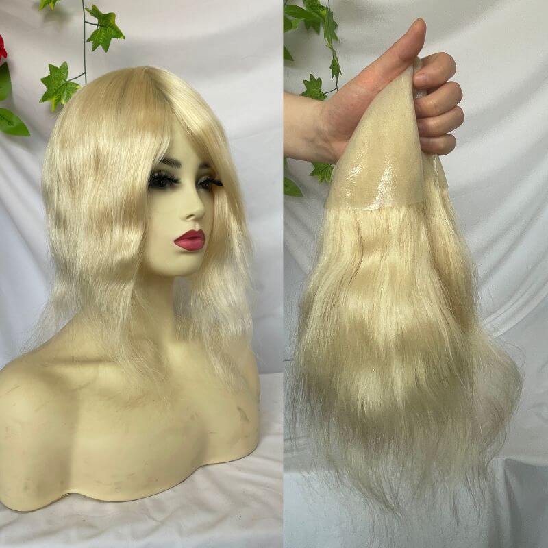 Human Hair Wigs Blonde Color Full Skin Pu Base 12 Inch For Women 8x10 613 Blonde Color Thin Skin Base Hair For Men 12 Inch - Image 6