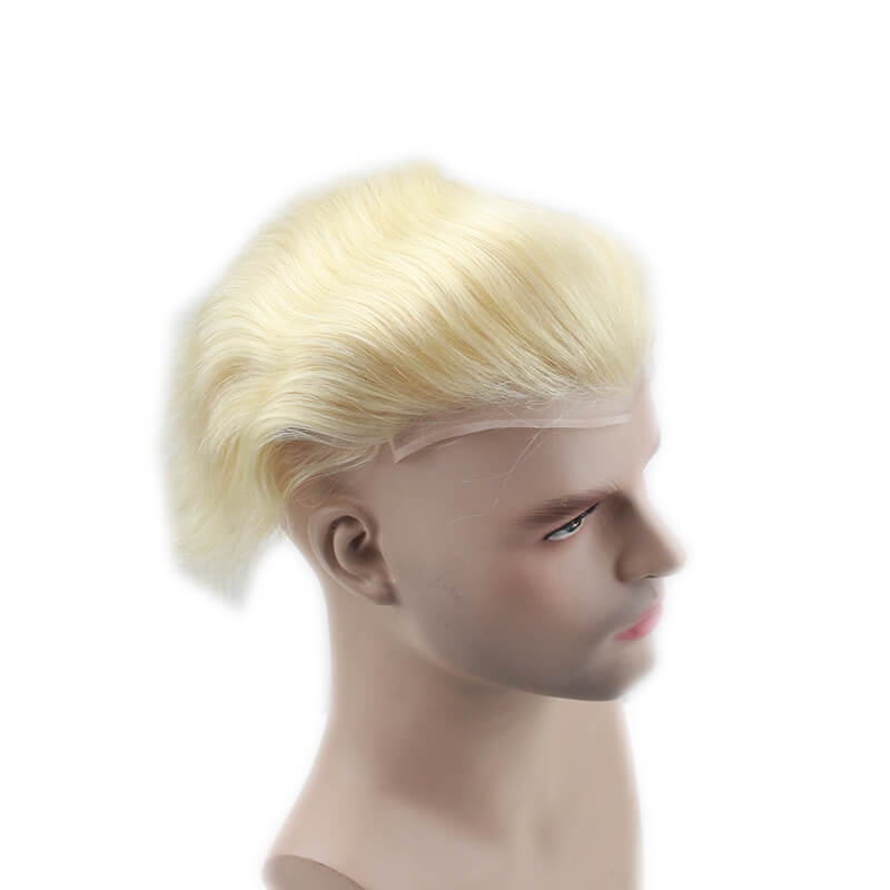 Color #613 French Lace Men Toupee For Men Bleached and tiny Knots Hair Replacement - Image 3