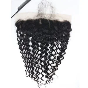 Lace Frontal Closure 13x4 Soft Curl Wave Free Part Ear to Ear Brazilian Human Hair Frontal Closure with Baby Hair Bleached Knots Natural Color