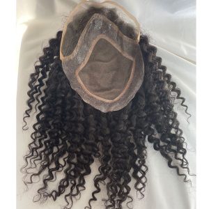 12inch Mens Toupee Human Hair Topper Hairpiece for Men Curly Hair Mono Lace Replacement Wig for Men 10X8inch Kinky Curly Toupee Natural Color - Image 2