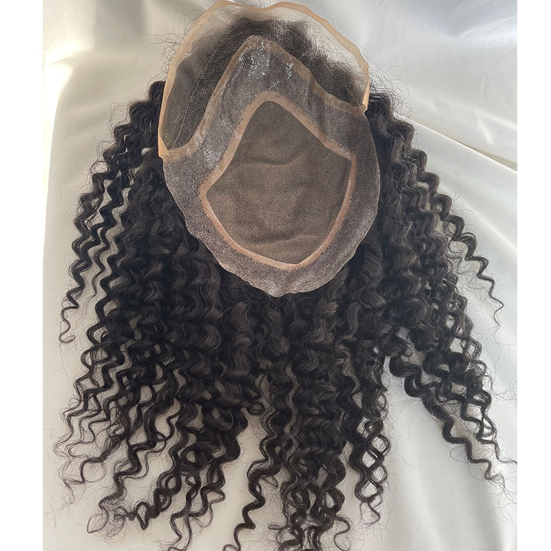 12inch Mens Toupee Human Hair Topper Hairpiece for Men Curly Hair Mono Lace Replacement Wig for Men 10X8inch Kinky Curly Toupee Natural Color - Image 2