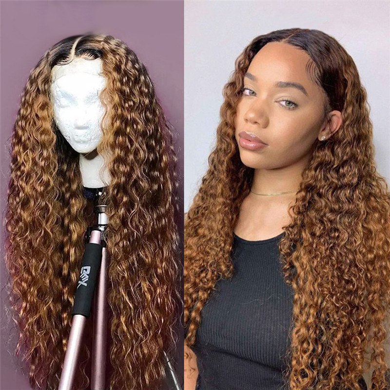 28 Inch Long Ombre Color Curly Wig 1B 27 Honey Blonde Lace Front Human Hair Wigs For Women Burgundy 99J Red Wig 150% 250%
