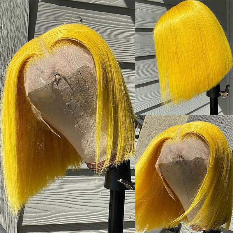 150% Straight Yellow Short Bob Human Hair Wigs Brazilian Remy Pre Plucked Bob Wig Transparent Lace Wigs Glueless Wigs - Image 3