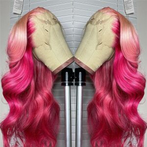 Body Wave Pink Ombre Colored Lace Front Wig Peruvian Remy Straight Human Hair Wigs For Women Wavy Highlight Human Hair Wig 150% - Image 4