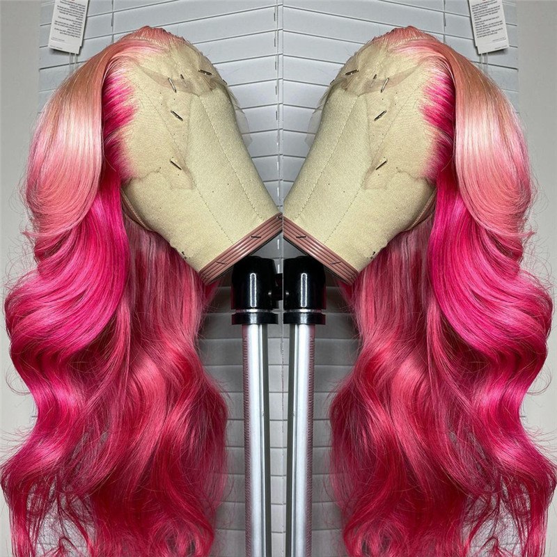 Body Wave Pink Ombre Colored Lace Front Wig Peruvian Remy Straight Human Hair Wigs For Women Wavy Highlight Human Hair Wig 150% - Image 4