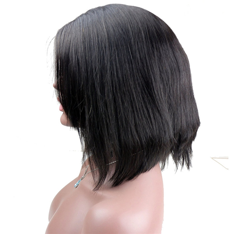 Short Human Hair Wigs Front Lace and Full Lace Wig with Bangs in Front Side Part 8-16 - Image 4