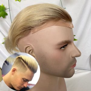 100%Human Hair WigsToupee for Men Hair Pieces Men's Toupee Super Thin Mono Lace with PU Around Ombre Blonde 60 Color10" x 8" Toupee