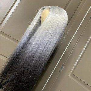 Straight Grey Human Hair Wig Ombre Colored Human Hair Wigs Brazilian Silver Grey 613 Lace Frontal Wig Human Hair Bleached Knots - Image 3