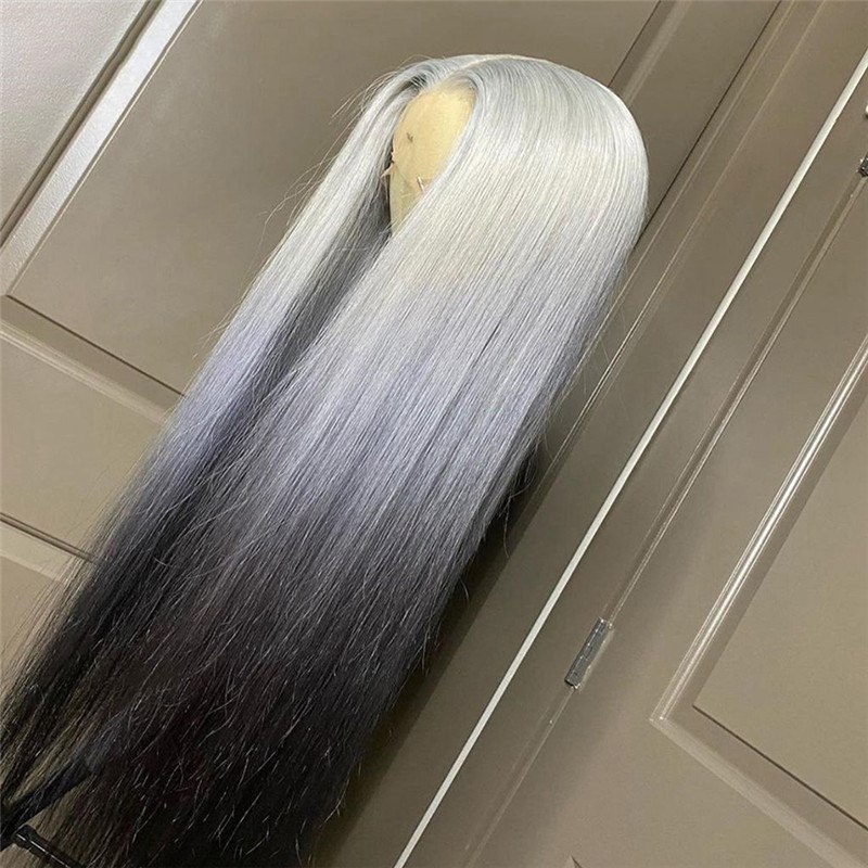 Straight Grey Human Hair Wig Ombre Colored Human Hair Wigs Brazilian Silver Grey 613 Lace Frontal Wig Human Hair Bleached Knots - Image 3