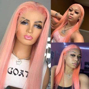 Lace Front Wig Straight Indian Remy Hair Pink Ombre Blonde Highlgiht Wig Transparent Lace Wigs For Women 150% - Image 3