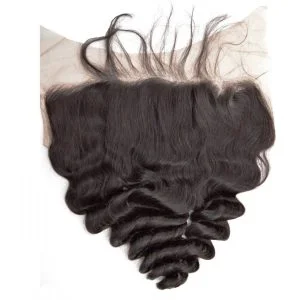 Alternative view of Lace Frontal Closure 13X6 Human Hair Peruvian Remy Hair loose deep wave Natural color density 130% Bleached knots