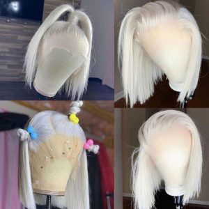 13x4 Bob Lace Wigs Platinum Blonde Colored Human Hair Lace Front Wig 60 Color White 150% Density Bob Wig - Image 5