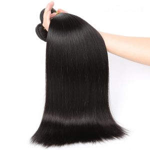Alternative view of Silky Straight Hair 3 Bundles With Frontal Brazilian Human Hair Weave 13x4 Pre Plucked Lace Frontal Closure With Baby Hair Around