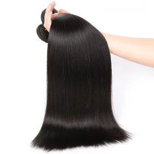 Alternative view of Silky Straight Hair 3 Bundles With Frontal Brazilian Human Hair Weave 13x4 Pre Plucked Lace Frontal Closure With Baby Hair Around