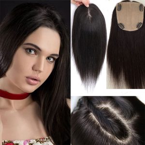 Silk Skin Base Topper Women 100%Virgin Human Hair Piece For Women Clip In Crown Topper Hand-made Toppee Hair Closure