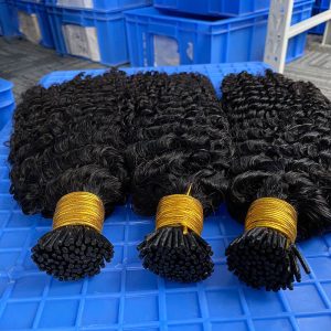 Alternative view of 3B 3C Kinky Curly Microlinks Human Hair Extensions Brazilian Virgin Hair Weave Bundles I Tip Hair Extensions Bulk Pwigs