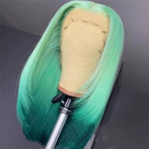 Straight Human Hair Wigs Bleached Knots Green Ombre Colored Human Hair Wigs Pre Plucked Brazilian Orange Ombre Lace Front Wig - Image 2