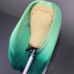 Alternative view of Straight Human Hair Wigs Bleached Knots Green Ombre Colored Human Hair Wigs Pre Plucked Brazilian Orange Ombre Lace Front Wig