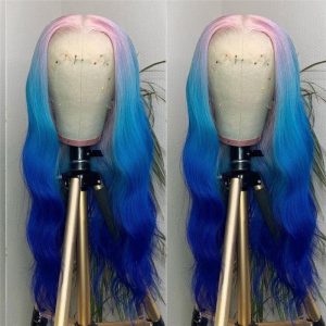 Body Wave Pink Lace Front Human Hair Wigs Brazilian Remy Highlight Colored Lace Front Wigs Ombre Blue Human Hair Lace Wig 150% - Image 5