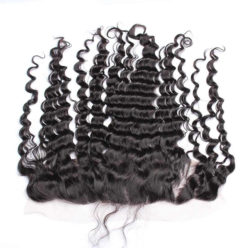 Ear To Ear Lace Front Frontal Piece Deep Wave Mongolian Remy Hair Lace Frontal Closure 13x4inchs Natural Color - Image 5
