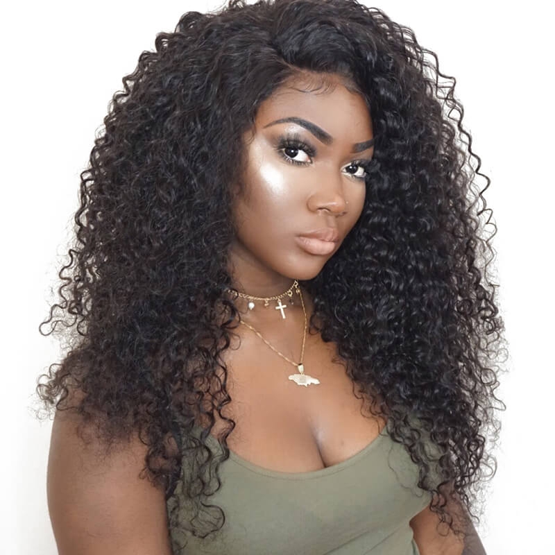Hidden Knots Full Lace Wigs Deep Curly 150% Density Brazilian Hair Natural Hair Line Pre-Plucked Unprocessed Human Hair Natural Color Can Be Dyed