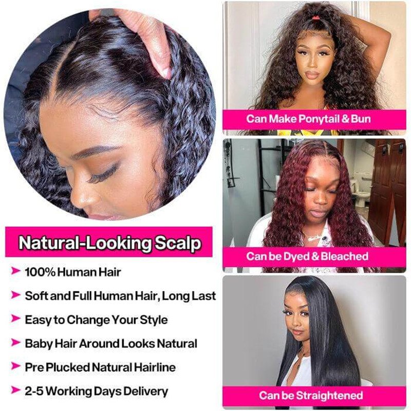 360 Lace Frontal Kinky Curly 150% Density Natural Hairline Beach Curl Human Hair Wigs - Image 5