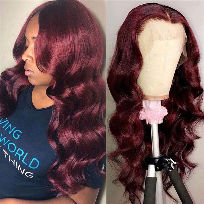 Body Wave Burgundy 99J Colored Lace Front Human Hair Wigs for Women Pre Plucked Brazilian Remy Hair 99J Ombre Lace Front Wig - Image 3