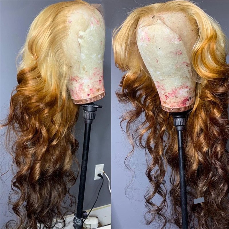 Honey Blonde Ombre Colored Lace Front Human Hair Wigs For Women Brazilian Remy Pre Plucked Body Wave Glueless Highlight Wig - Image 4