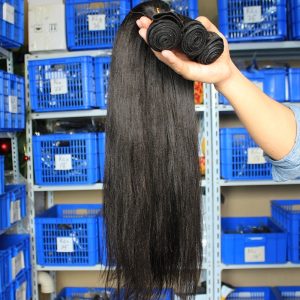 Indian Remy Human Hair Yaki Straight Hair Weave Natural Color 3 Bundle Deals - Image 3