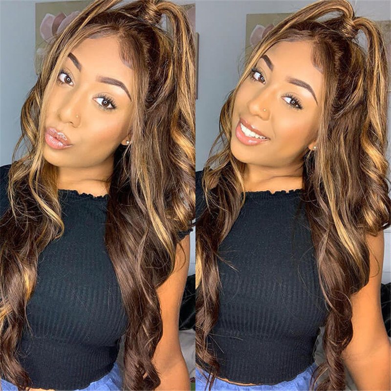 4/27 Honey Blonde Highlight Body Wave Ombre Hd Lace Front Human Hair Wigs Free Part 30 Inch - Image 3