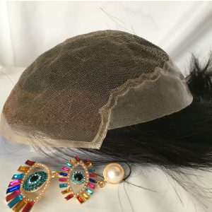 Alternative view of Men Toupee Q6 French Lace Base With PU Banded Easy Wear Breathable Lace Men's Human Hair Toupee Lace Base 1B Color