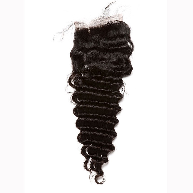 4x4 HD Lace Closure Piece Brazilian Remy Human Hair Deep Wave Free Part Lace Closure 4x4inches Natural Color - Image 2