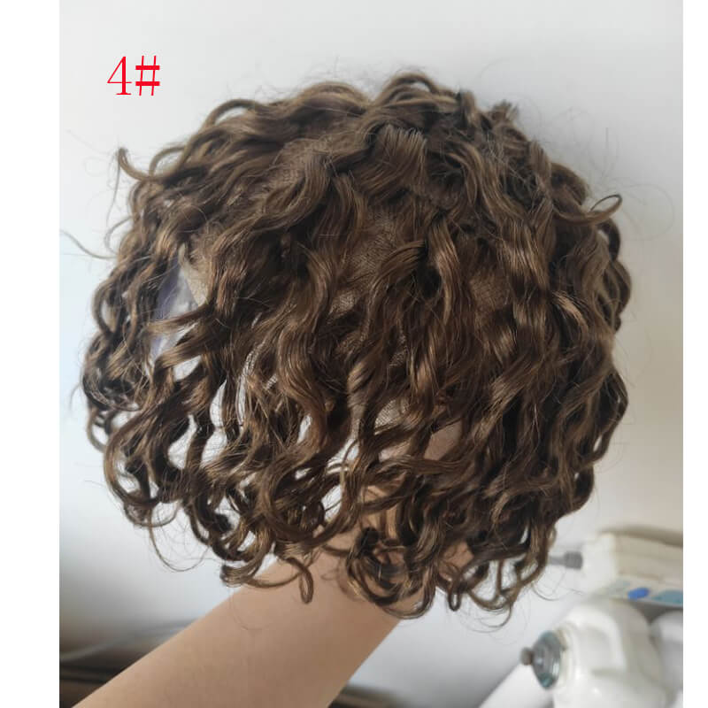 Toupee For Men Full French Lace Hairpiece Replacement System #1B Off Black 10X8 Loose Curly
