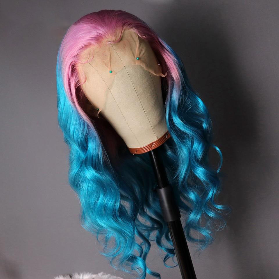 Long Gradient 3 Colored Pink violet Blue Ombre Hair 100% Human Hair Lace Wig for Party Lace Wigs For Women - Image 2
