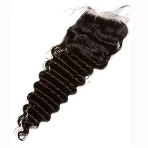 Alternative view of HD Lace Closure Weave Brazalian Remy Hair Deep Wave Free Part Lace Closure 4X4 inchs Natural Color