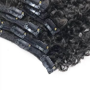 Remy Burmese Curly 100% Human Hair Clip in Curly Hair Extension  Nautral Color Clip-in Full Head 7 Pcs Non-remy Hair 120G - Image 5
