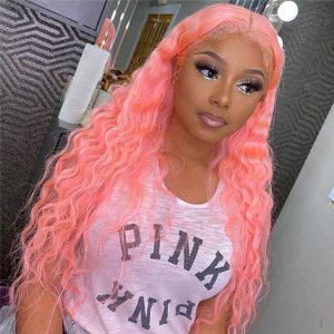 Peruvian Hair Hot Pink Color Deep Wave Fashion Lace Front Wig