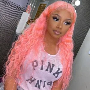 Peruvian Hair Hot Pink Color Deep Wave Fashion Lace Front Wig