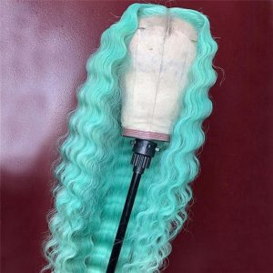 Deep Wave Lake Blue Colored Lace Front Human Hair Wigs Ombre Lace Front Wig Brazilian Curly Wig Pre Plucked - Image 2