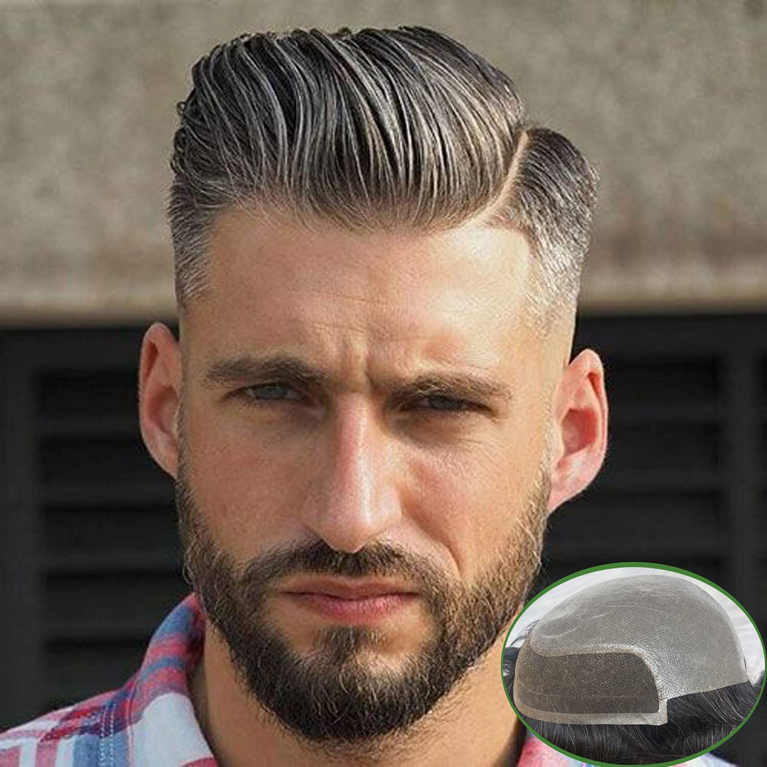 Toupee for Men 100% Human Hair Swiss Lace Front Hair Pieces PU V-looped Men's Hair Replacement System 1B Mixed 80% Grey Hair - Image 6