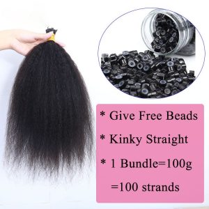 Brazilian Afro Kinky Straight I Tip Microlinks Hair Extensions Human Hair 100% Virgin Hair For Women Yaki Bulk Hair Pwigs - Image 5