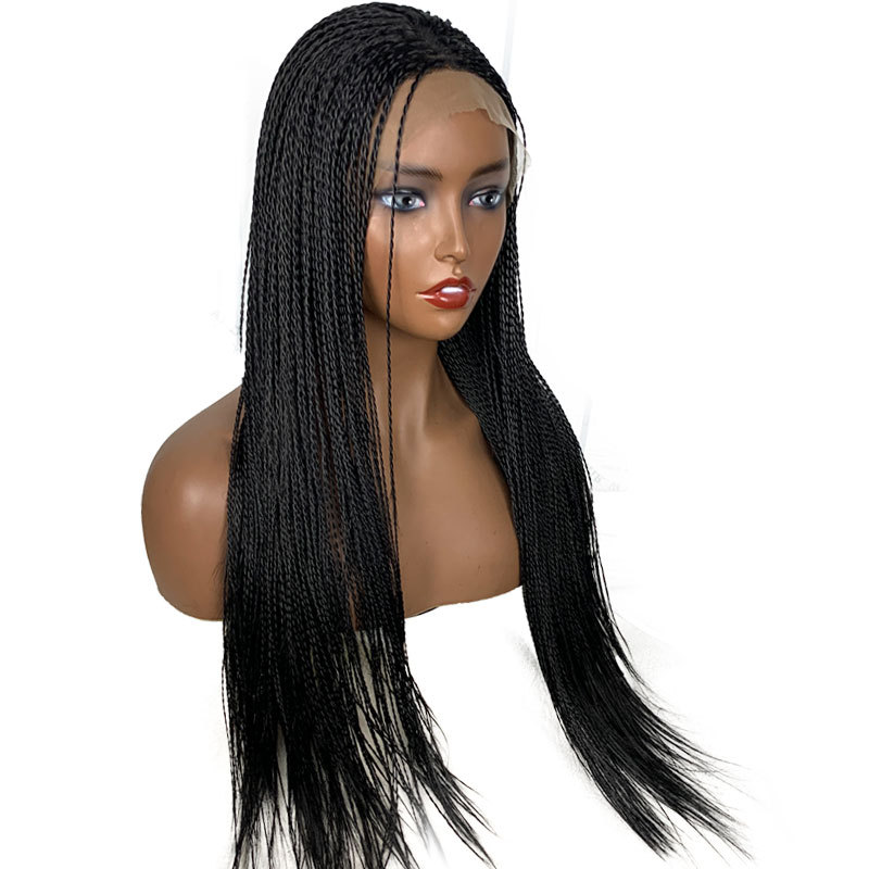 Black Color Hair Braided Box Braids Wigs High Temperature Fiber Hair Synthetic Lace Front Wig For Women Lace Wigs - Image 4