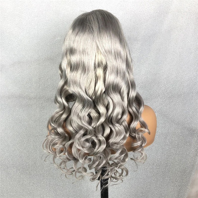 Brazilian Remy Hair Grey Human Hair Wig Body Wave Lace Front Human Hair Wigs For Women With Pre Plucked Transparent Closure Wig - Image 4