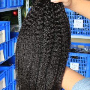 Natural Color Peruvian Human Hair Kinky Straight Hair Weave 3 Bundles - Image 2