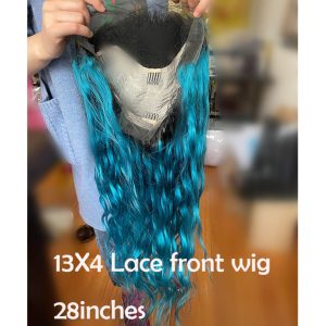 Peruvian Hair Blue Color With Dark Root Lace Front Wig - Image 5