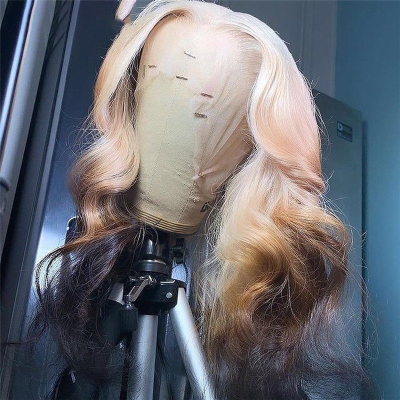 Body Wave Ash Blonde Lace Front Wig Human Hair Brazilian Remy Hair Straight 613 Highlight Brown Lace Front Wig Pre Plucked - Image 3