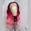 Peruvian Hair Pink Ombre Color Natural Wave Lace Front Wig