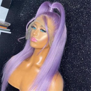Human Hair Lavender Purple Straight Lace Front Wig - Image 2